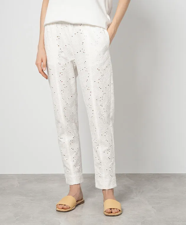 Twinset White pants with broderie embroidery