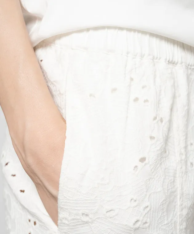 Twinset White pants with broderie embroidery