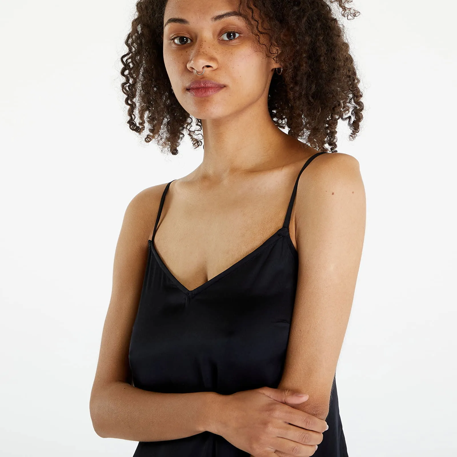 Urban Classics Dresses Ladies Viscose Satin Slip Dress Black