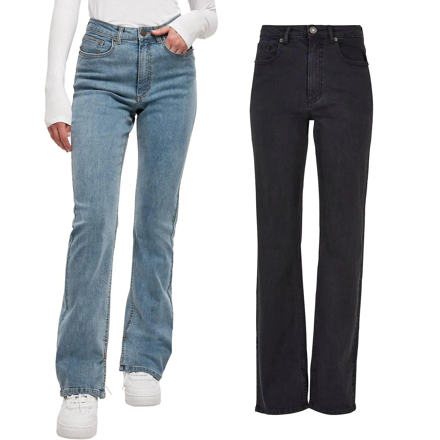 URBAN CLASSICS LADIES  HIGH WAIST STRAIGHT SLIT DENIM JEANS
