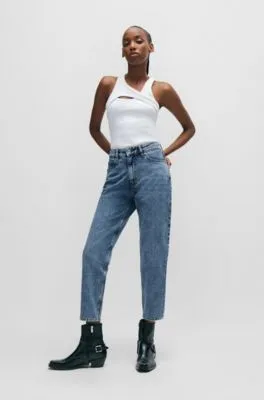 Vaqueros estilo mom relaxed fit de denim rígido azul