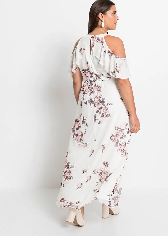 Vestido largo de malla estampado Blanco lana de flores