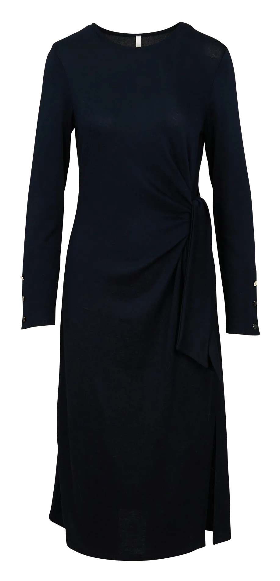 Vestido largo de mezcla de punto con cuello redondo en azul