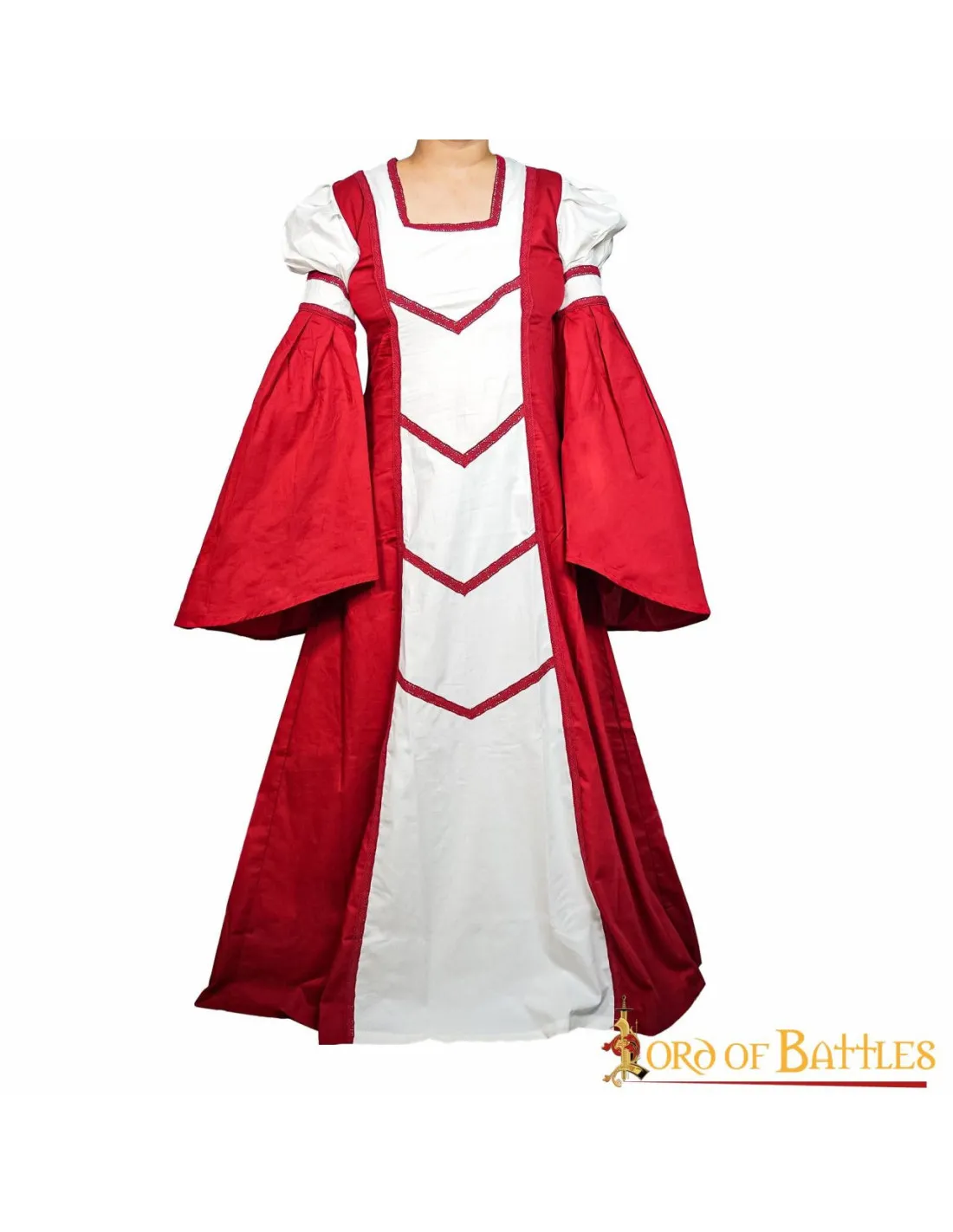 VESTIDO MEDIEVAL DE DAMISELA ISABEL, BLANCOROJO