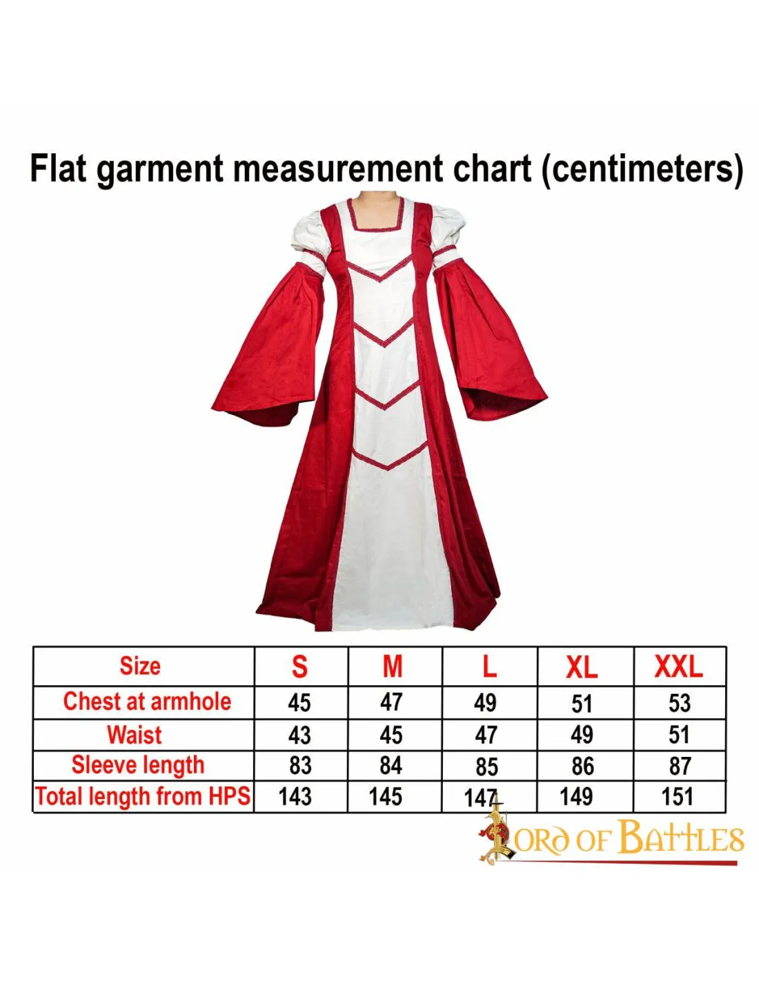VESTIDO MEDIEVAL DE DAMISELA ISABEL, BLANCOROJO