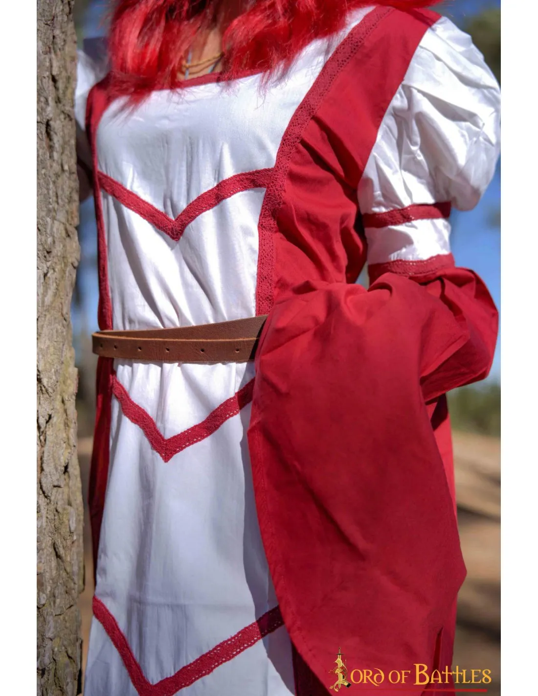 VESTIDO MEDIEVAL DE DAMISELA ISABEL, BLANCOROJO