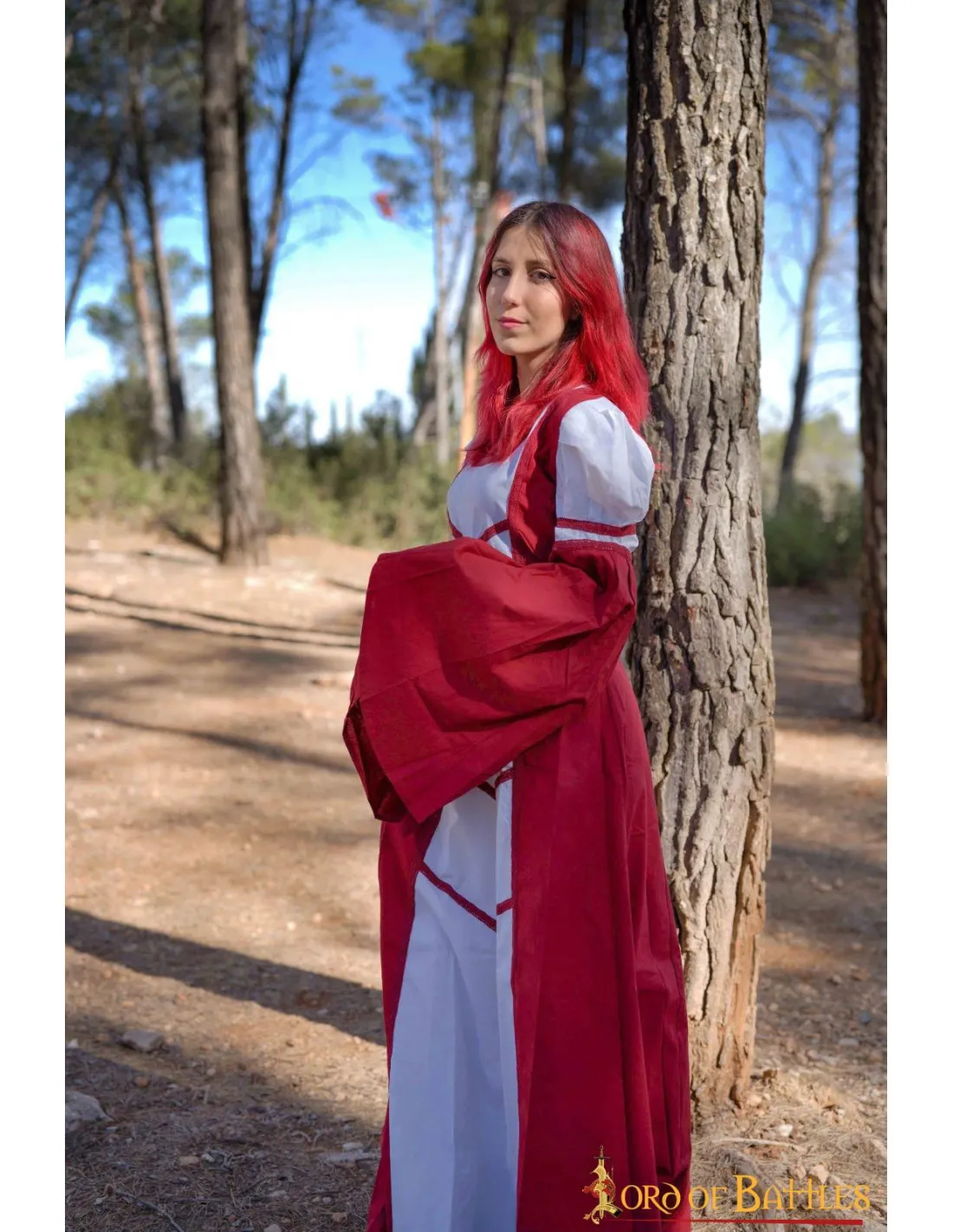 VESTIDO MEDIEVAL DE DAMISELA ISABEL, BLANCOROJO