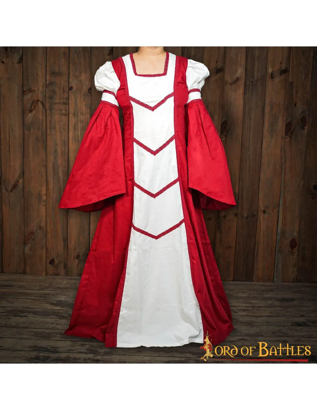 VESTIDO MEDIEVAL DE DAMISELA ISABEL, BLANCOROJO