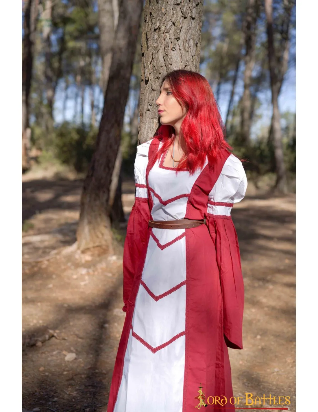 VESTIDO MEDIEVAL DE DAMISELA ISABEL, BLANCOROJO