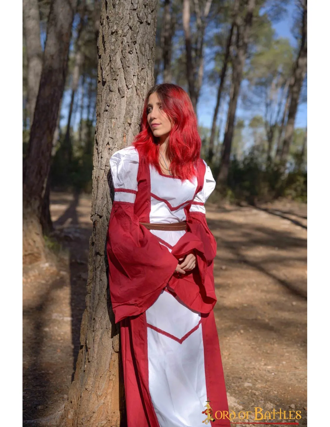 VESTIDO MEDIEVAL DE DAMISELA ISABEL, BLANCOROJO