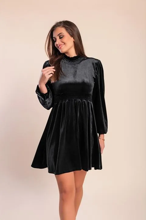Vestido mini de terciopelo de imitación, negro