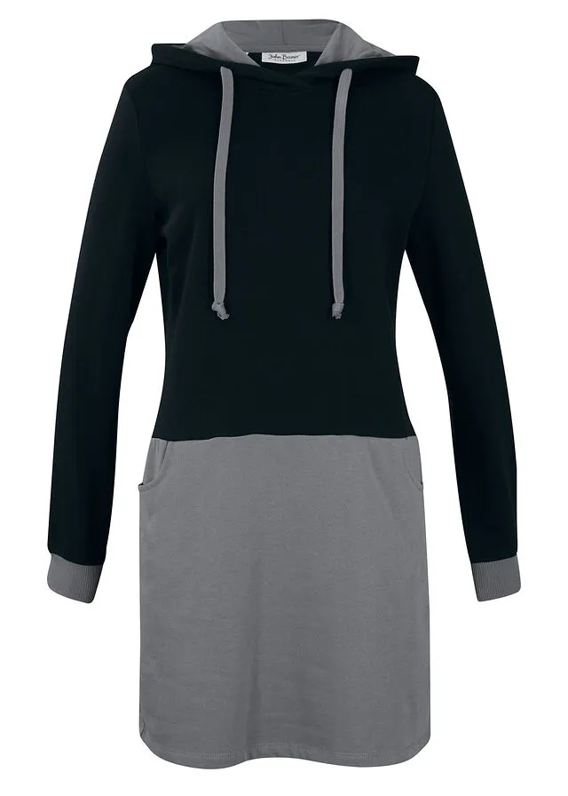 VESTIDO TIPO SUDADERA GRISNEGRO