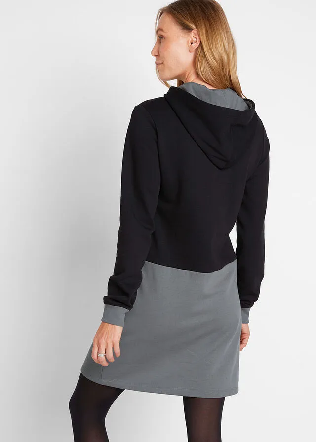 VESTIDO TIPO SUDADERA GRISNEGRO