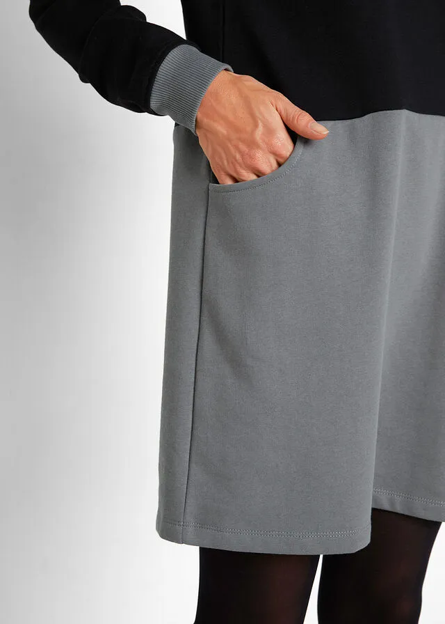 VESTIDO TIPO SUDADERA GRISNEGRO
