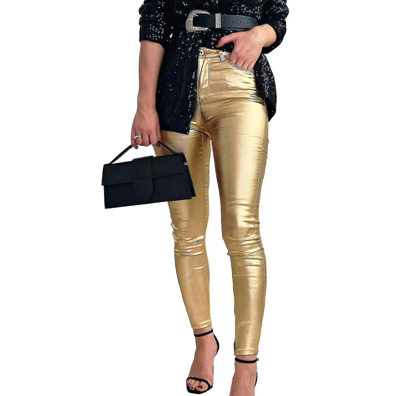 WOMEN LEGGINGS ANKLELENGTH TIGHT STRETCHY WRINKLE RESISTANT POCKETS BRIGHT SURFACE SKINNY FAUX LEATHER LEGGINGS PANTS WOMEN CLO