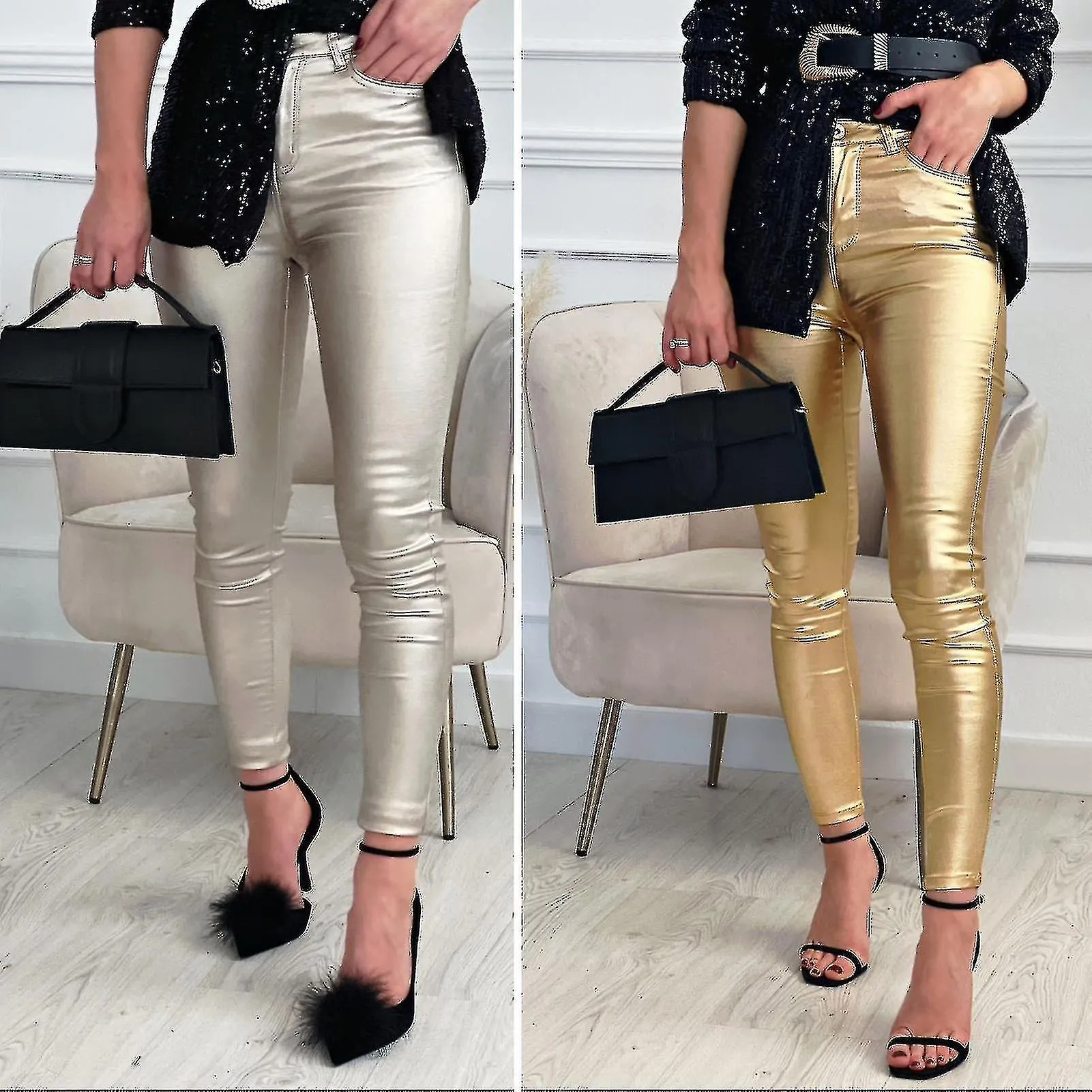 WOMEN LEGGINGS ANKLELENGTH TIGHT STRETCHY WRINKLE RESISTANT POCKETS BRIGHT SURFACE SKINNY FAUX LEATHER LEGGINGS PANTS WOMEN CLO