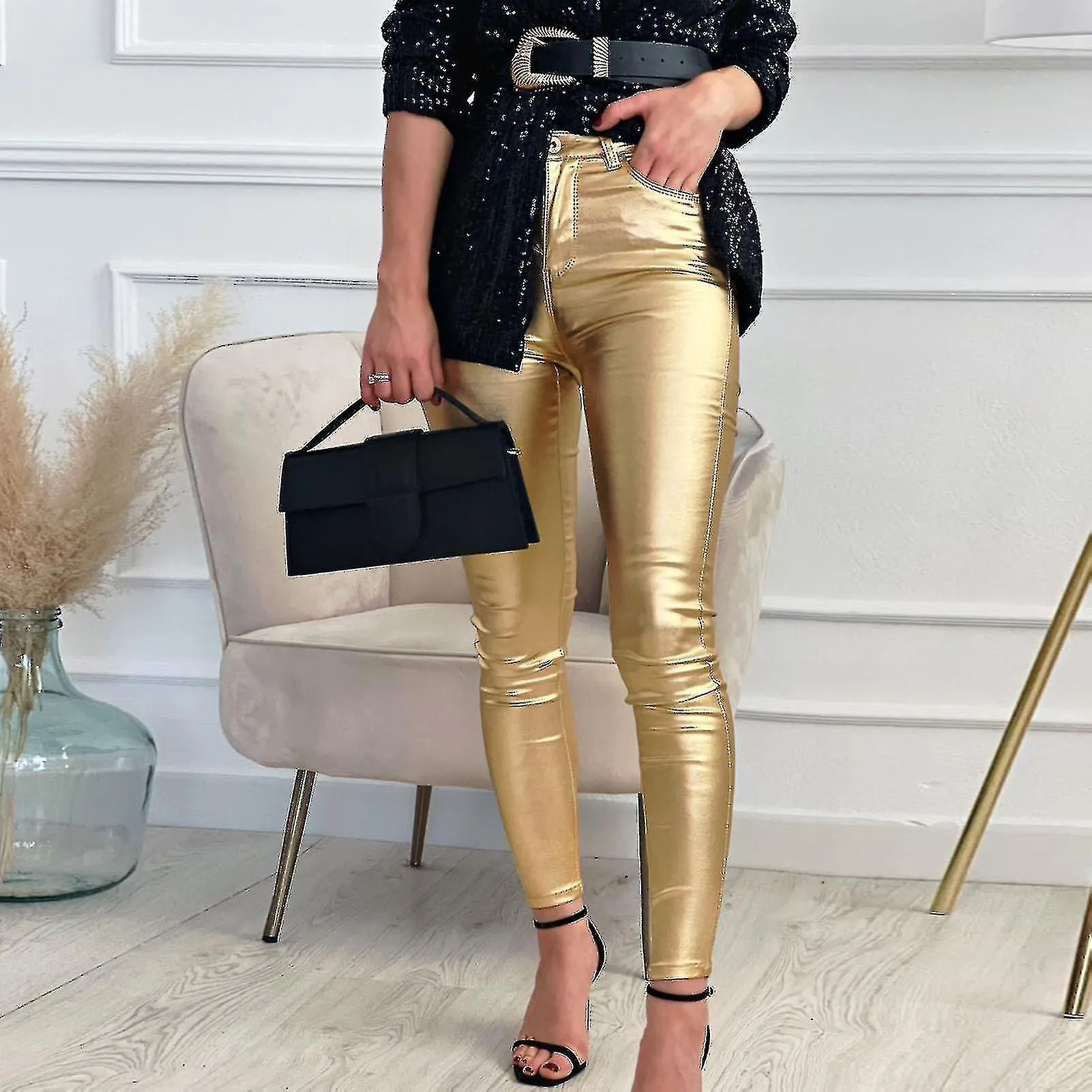 WOMEN LEGGINGS ANKLELENGTH TIGHT STRETCHY WRINKLE RESISTANT POCKETS BRIGHT SURFACE SKINNY FAUX LEATHER LEGGINGS PANTS WOMEN CLO