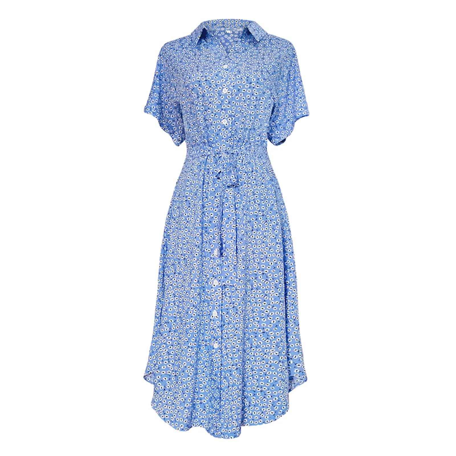WOMEN'S BUTTON FLORAL DRESS SHORTSLEEVE SUMMER WAIST SLIMMING DRESS FOR WOMEN HOLIDAY OUTDOOR WEAR