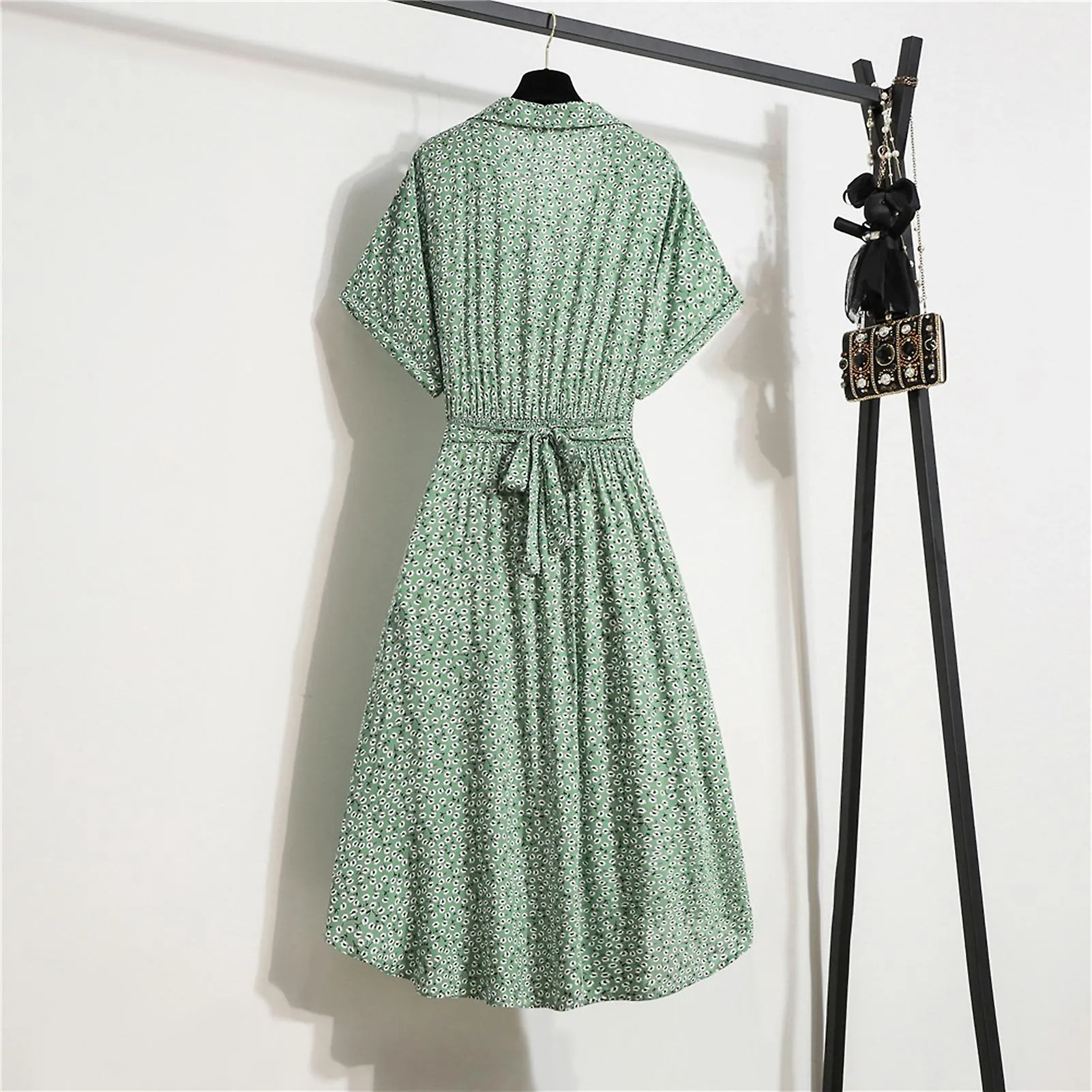 WOMEN'S BUTTON FLORAL DRESS SHORTSLEEVE SUMMER WAIST SLIMMING DRESS FOR WOMEN HOLIDAY OUTDOOR WEAR