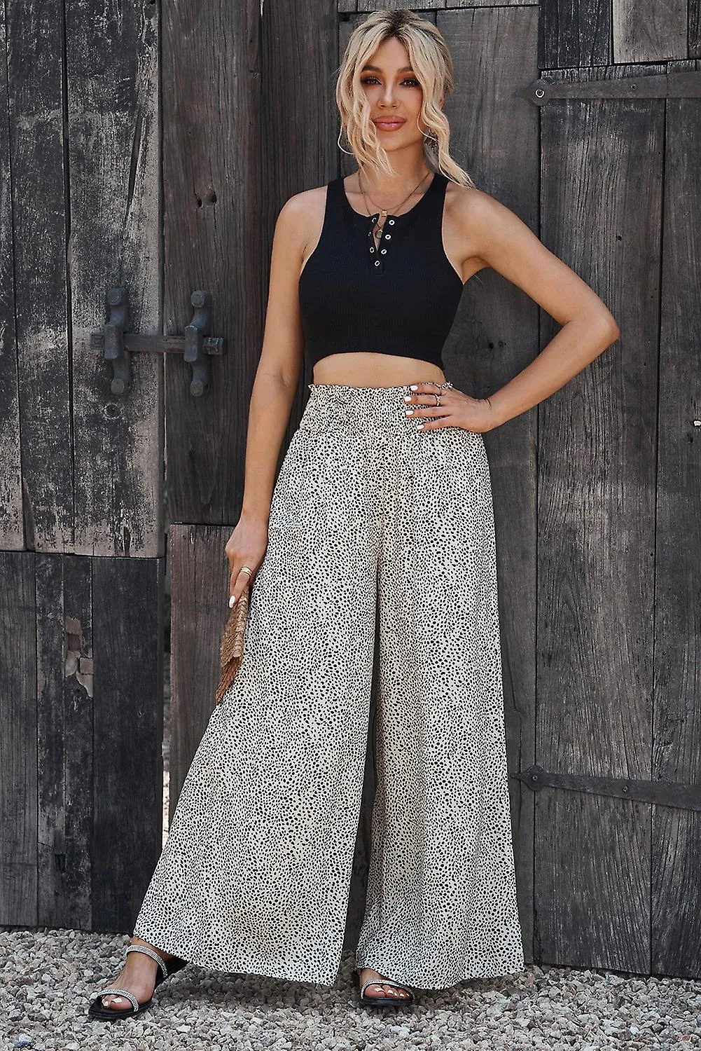 Women's Leopard Print Smocked Waist Flare Pants